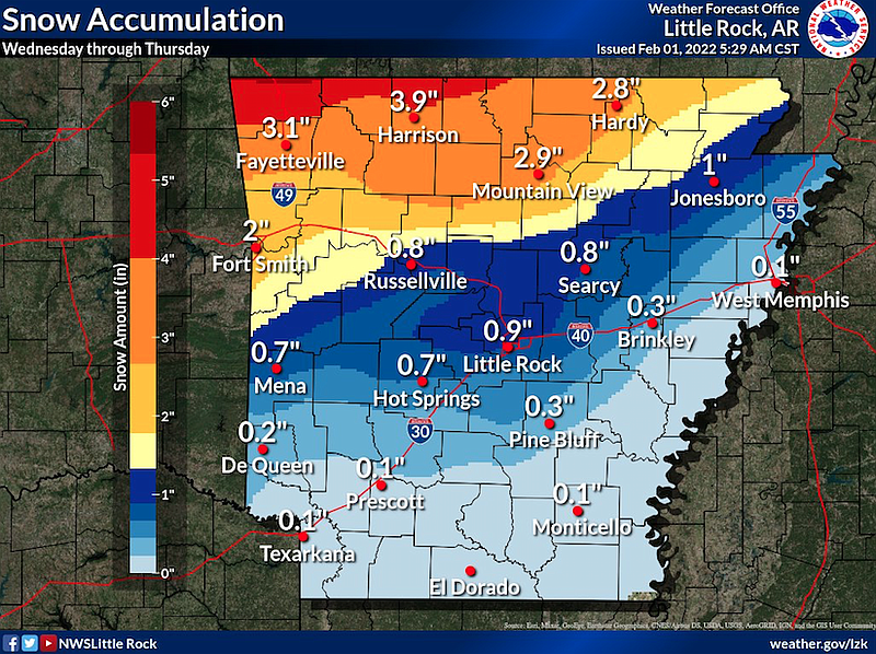 Forecasts calling for snow, icy conditions across northern Arkansas