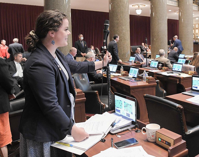 State Rep. Hannah Kelly, R-Mountain Grove, addresses the Missouri House chamber Monday, April 12, 2021. (Tim Bommel photo/file)