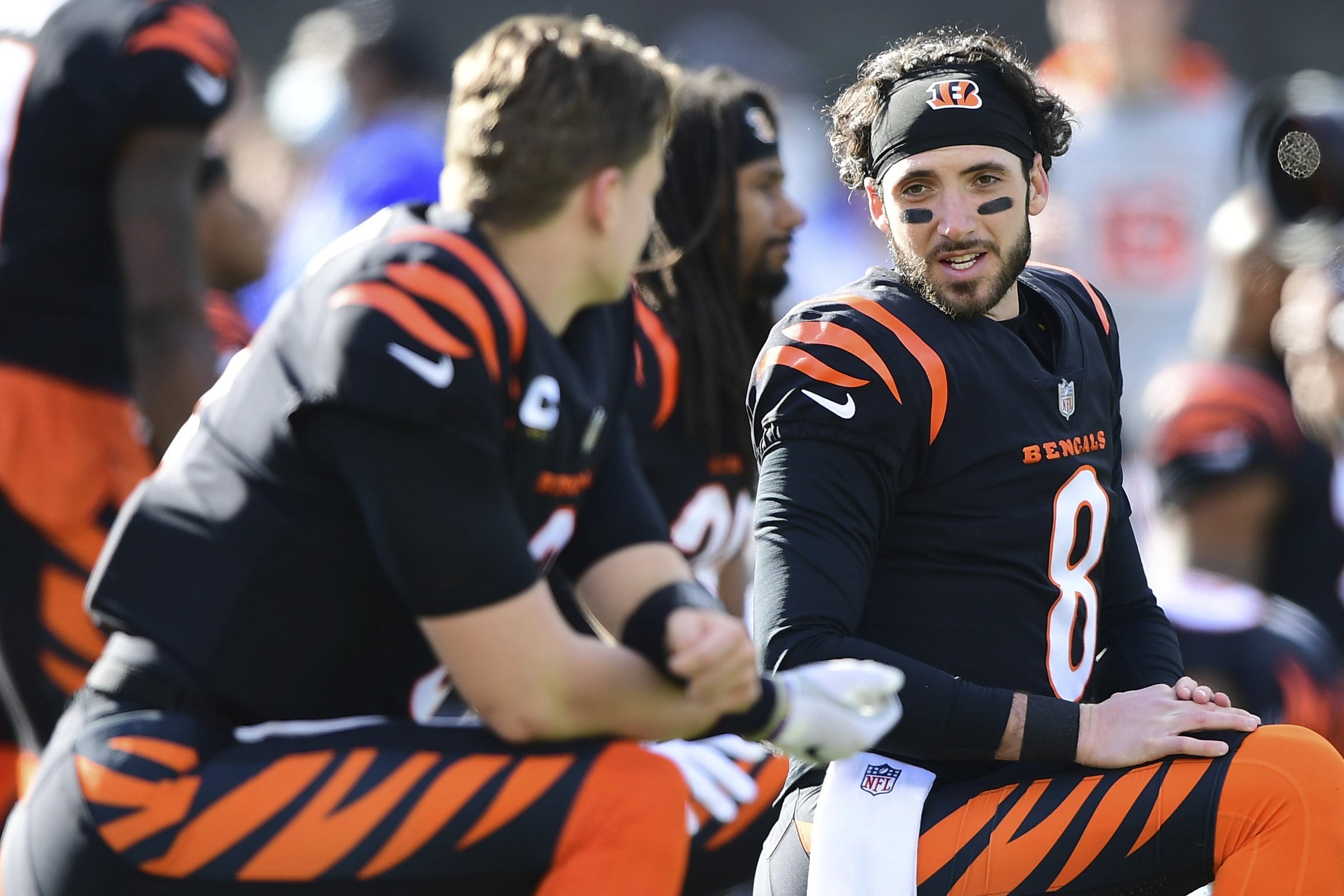 Brandon Allen of the Cincinnati Bengals warms up before the game