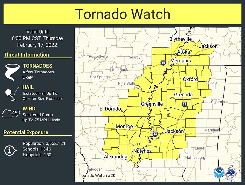 Southeast Arkansas under tornado watch as storm system moves across