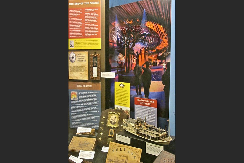 A display at the Arkansas state Capitol depicts Marion’s planned Sultana Disaster Museum. (Special to the Democrat-Gazette/Jack Schnedler)