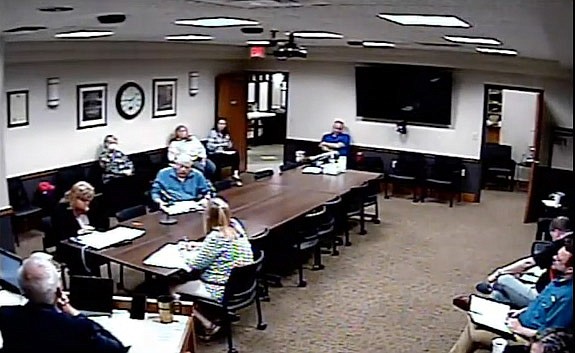 In this screenshot from the meeting's livestream on YouTube, Ed Wiliams, seen on the left side of the table in a light blue shirt, addresses the Cole County Commission on Tuesday, March 15, 2022.
