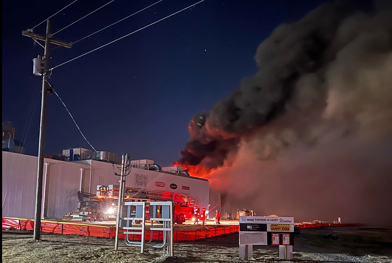 A fire broke out at the Jonesboro Nestle plant Wednesday afternoon, according to the Jonesboro Fire Department. Fire crews continued fire suppression efforts Thursday morning. (Courtesy of Jonesboro Fire Department)