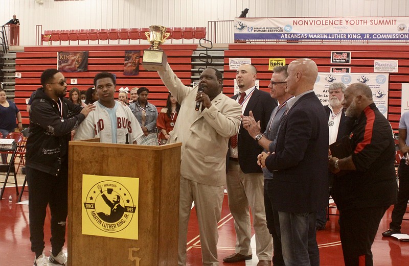 Fordyce student Daniel Warner (second from left) was celebrated as a hero for his nonviolent reaction to a bullying incident. 
(Pine Bluff Commercial/Eplunus Colvin)