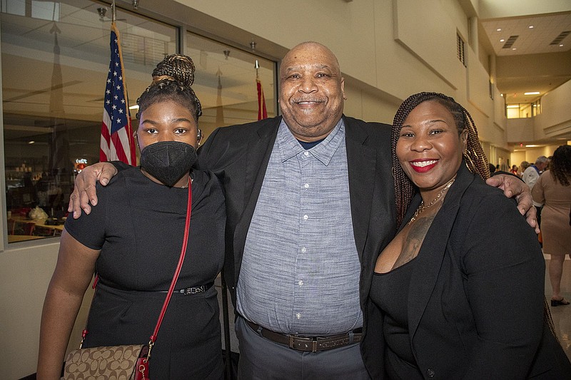  Newly elected ACF-CACA President Chef Kevin Gee (center) with daughters Casi Gee and Brandi Gee at Chef Ball on 3/15/2021 at University of Arkansas Pulaski Technical College. (Arkansas Democrat-Gazette/Cary Jenkins)