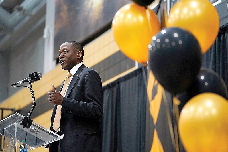 Dennis Gates is introduced Tuesday as the head basketball coach at Missouri in Columbia. (Associated Press)