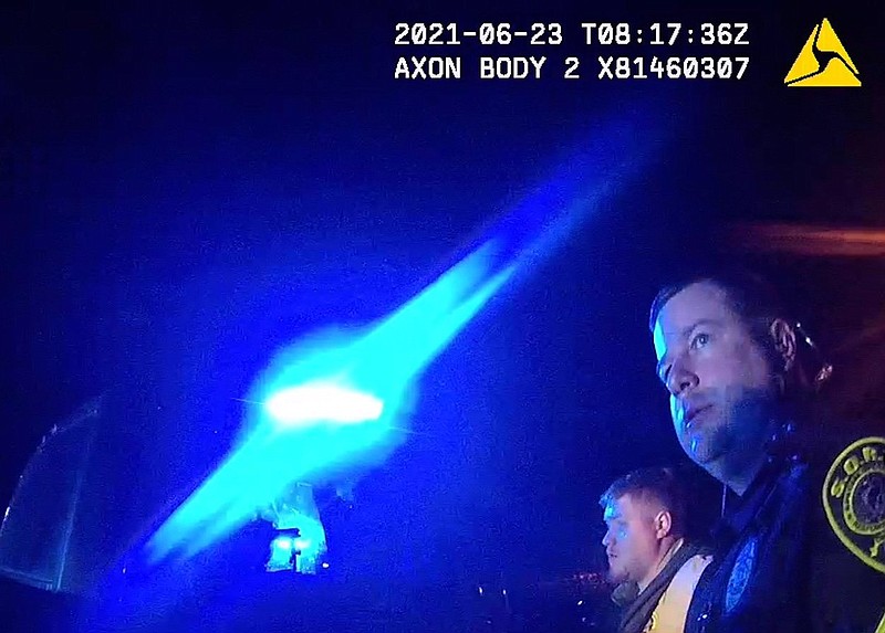 Video frame from Lonoke County sheriff's deputy Michael Davis' body camera footage the night Hunter Brittain was killed.