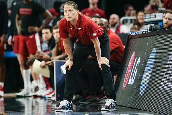 Arkansas coach Eric Musselman looks at the action on Saturday, March 26, 2022 during the first half of the Elite 8 round of the 2022 NCAA Division 1 Men's Basketball Championship at Chase Center in San Francisco, Calif. Check out nwaonline.com/220327Daily/ and nwadg.com/photos for the photo gallery. Arkansas coach Eric Musselman looks at the action on Saturday, March 26, 2022 during the first half of the Elite 8 round of the 2022 NCAA Division 1 Men's Basketball Championship at Chase Center in San Francisco, Calif. Check out nwaonline.com/220327Daily/ and nwadg.com/photos for the photo gallery.
