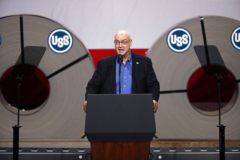 David Burritt, president and chief executive officer of U.S. Steel, speaks at the U.S. Steel Granite City (Ill.) Works plant in this July 26, 2018, file photo. (AP/Jeff Roberson)