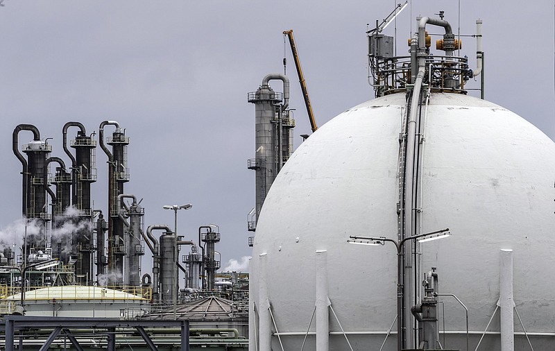 A gas tank is seen at a chemical plant in Oberhausen, Germany, on Wednesday. European governments were poised to ban on Russian coal imports despite the near-certainty of higher utility bills and inflation.
(AP/Maertin Meissner)