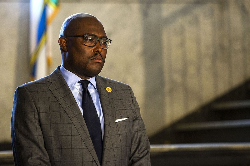 Mayor Frank Scott, Jr, addresses the media during an update on Public Safety during a press conference at Little Rock City Hall on Wednesday, March 9, 2022. (Arkansas Democrat-Gazette/Stephen Swofford)