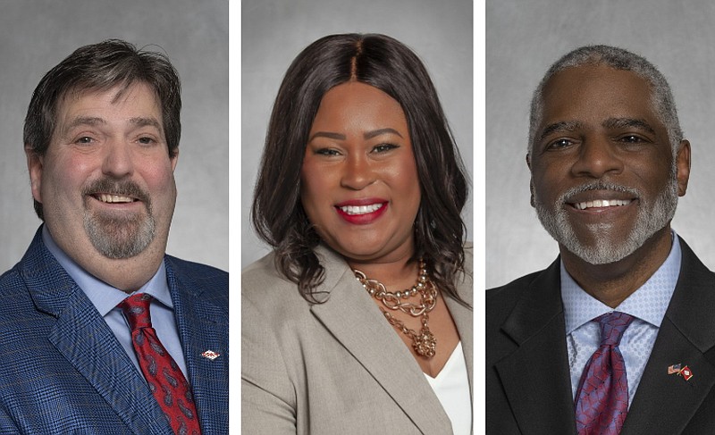 From left, Warren Robertson, candidate for Arkansas state senator, District 29; Natalie James, candidate for U.S. senator; and Joseph Wood, candidate for lieutenant governor, are shown in this undated combination photo.