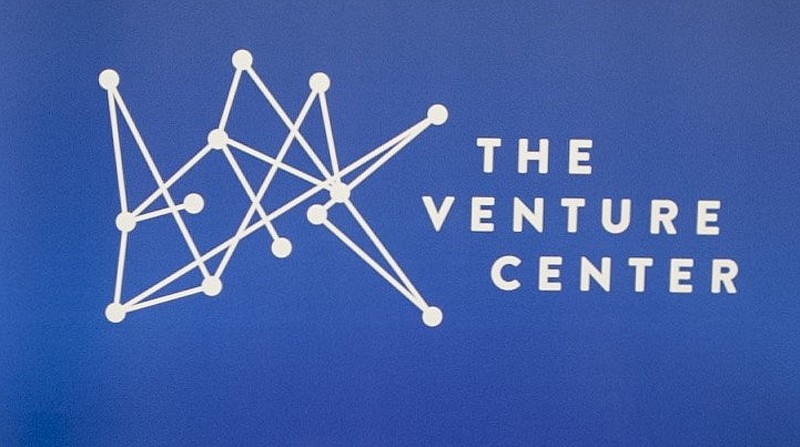 The logo for the Little Rock Venture Center is shown on a banner at the center in this Jan. 2, 2019 file photo.