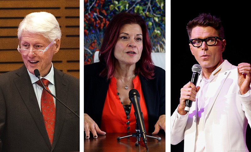 Former President Bill Clinton, musician Rosanne Cash and radio personality Bobby Bones are shown in this undated combination photo.