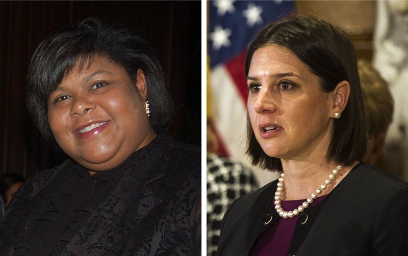 Kristy Carter (left), director of marketing at the University of Central Arkansas in Conway, and Alison Williams, chief of staff for Gov. Asa Hutchinson and chair of the Arkansas Women’s Commission, are shown in this undated combination photo. (Left, Arkansas Democrat-Gazette/Helaine R. Williams; right, Arkansas Democrat-Gazette/Stephen Swofford)