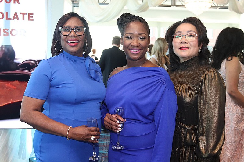 Vonda Pruitt, Bridget Baltimore and Phi Ngo at Chocolate Fantasy Ball 2022, the fundraiser for Ronald McDonald House Charities of Arkansas. The event was held April 9 in the Wally Allen Ballroom, Statehouse Convention Center in Little Rock..(Arkansas Democrat-Gazette -- Helaine R. Williams)