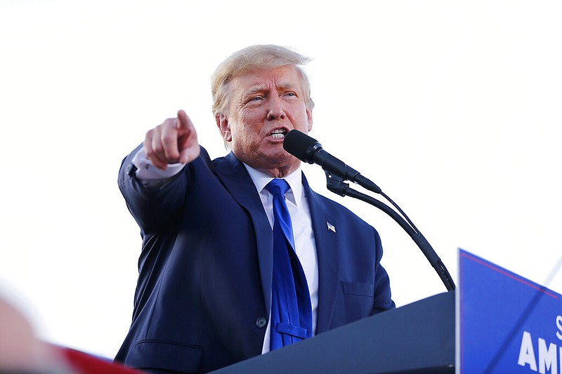 Former President Donald Trump speaks at a rally at the Delaware County Fairgrounds, Saturday, April 23, 2022, in Delaware, Ohio, to endorse Republican candidates ahead of the Ohio primary on May 3. (AP/Joe Maiorana)