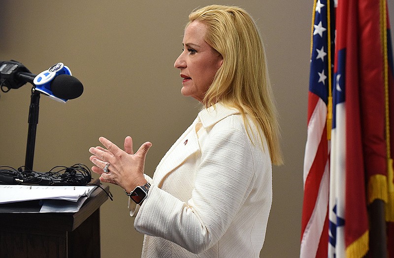 Arkansas Attorney General Leslie Rutledge holds a news conference Thursday to announce a lawsuit filed against Family Dollar Store following a rodent infestation at its West Memphis distribution center.
(Arkansas Democrat-Gazette/Staci Vandagriff)