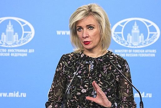 In this photo released by the Russian Foreign Ministry Press Service, Russian Foreign Ministry's spokeswoman Maria Zakharova speaks in Moscow, Russia, Thursday, Apr. 28, 2022. 
(Russian Foreign Ministry Press Service via AP)