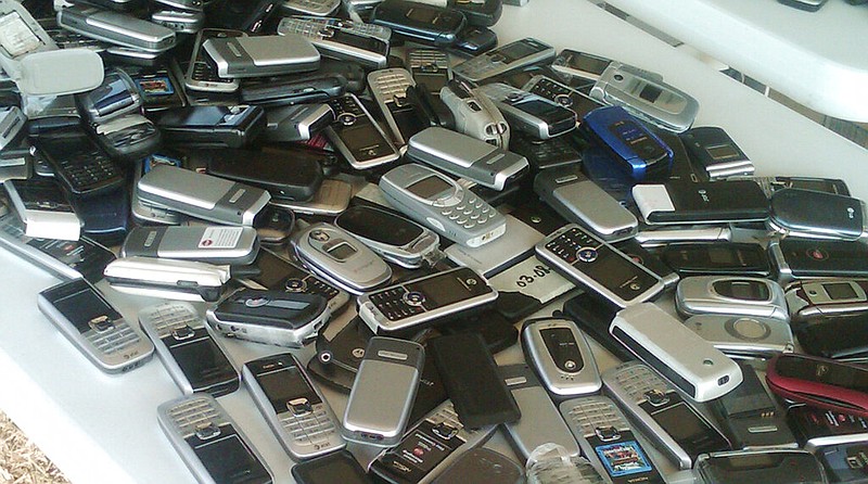 Broad River Correctional Institution in Columbia, S.C., shows some of the thousands of cellphones that South Carolina prison officials said had been confiscated from inmates in the state's prisons as of Sept. 22, 2010. The governor at the time called on the federal government to allow cellphone jamming technology in prisons. (AP/Meg Kinnard)