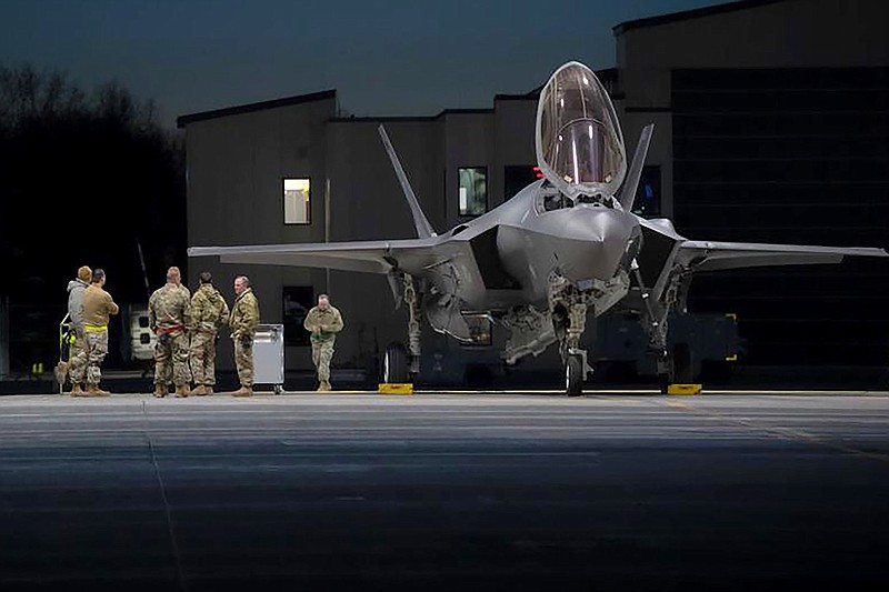 Crews assigned to the 158th Fighter Wing meet Monday before launching F-35A Lightning II fifth generation aircraft assigned to the wing at the Vermont Air National Guard Base, South Burlington, Vt.
(AP/U.S. Air Force/Tech. Sgt. Richard Mekkri)