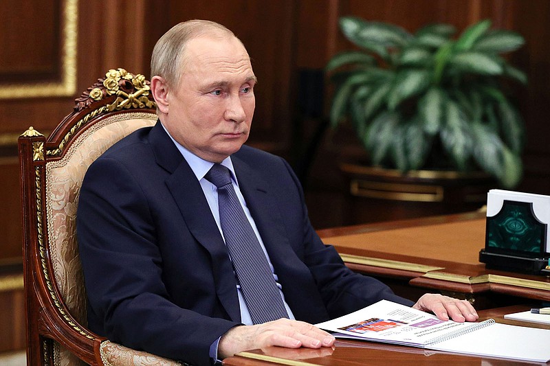 Russian President Vladimir Putin attends a meeting Thursday in Moscow. In a readout of the call, the Kremlin did not include a mention of the reported apology Putin offered to Israeli Prime Minister Naftali Bennett.
(AP/Sputnik/Mikhail Klimentyev)