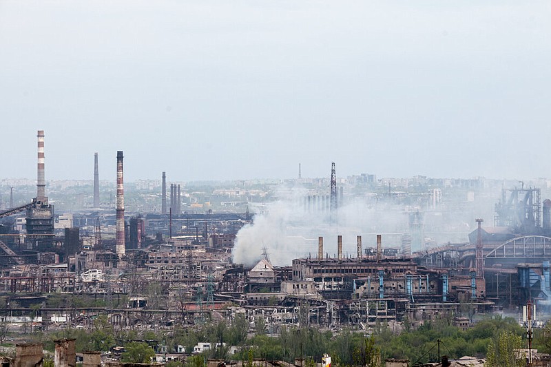 Smoke rises from the Metallurgical Combine Azovstal in Mariupol, in territory under the government of the Donetsk People's Republic, eastern in Mariupol, Ukraine, Thursday, May 5, 2022. (AP)