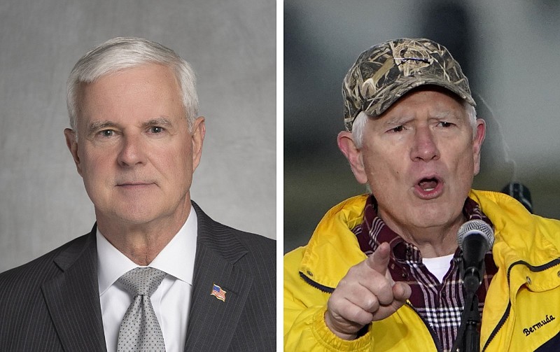U.S. Reps. Steve Womack (left), R-Ark., and Mo Brooks, R-Ala., are shown in this combination photo. The photo at right was taken on Jan. 6, 2021, during the "Save America Rally" in Washington. (Left, submitted photo; right, AP/Jacquelyn Martin)