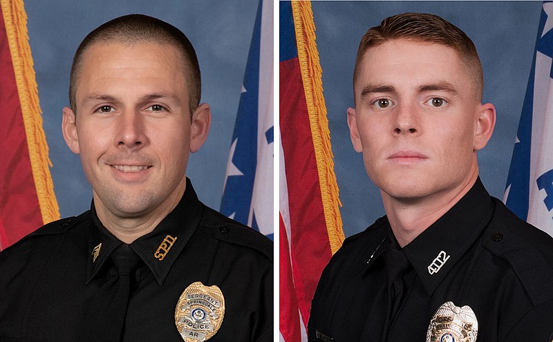 Josh Drake (left) and Dustin Hartley, both with the Springdale Police Department.