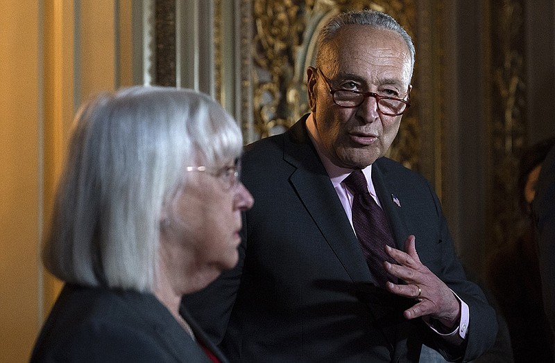 Senate Majority Leader Charles Schumer and Sen. Patty Murray address reporters Wednesday on Capitol Hill after the failure of a procedural vote on the Women’s Health Protection Act, which aimed to codify the 1973 Roe v. Wade decision on abortion.
(AP/Jacquelyn Martin)