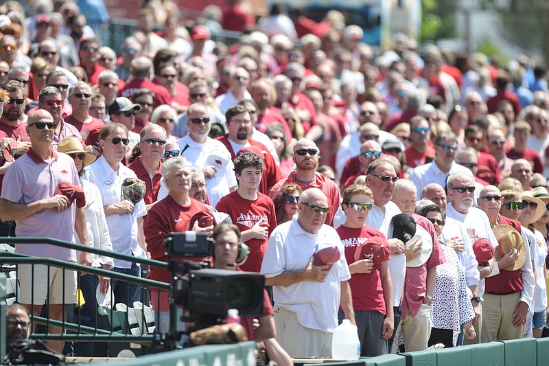 The University of Arkansas leads the NCAA with 318,481 baseball tickets sold to 31 on-campus games this season. The Razorbacks are averaging 4,581 tickets scanned per game at Baum-Walker Stadium, which is higher than the 2019 regular season, the last time Arkansas allowed full capacity for an entire season.
(NWA Democrat-Gazette/Hank Layton)