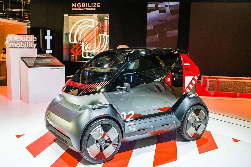 A Mobilize Bento electric car, produced by Renault SA, is on display at the Viva Technology conference at Porte de Versailles exhibition center in Paris in June.
(Bloomberg News/Nathan Laine)