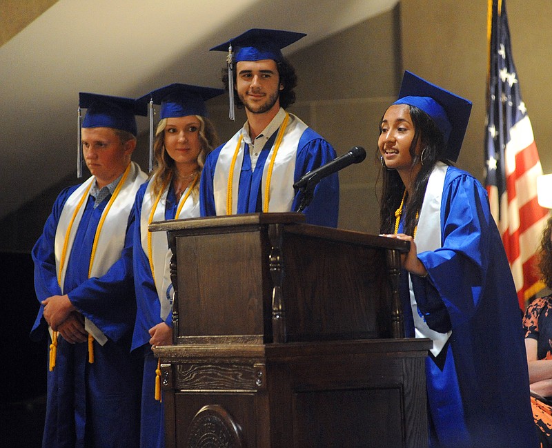 Mia Gregory gives words of encouragement Sunday, May 15, 2022, during commencement ceremonies for Lighthouse Preparatory Academy in the Missouri Capitol Rotunda. (Shaun Zimmerman/News Tribune photo)