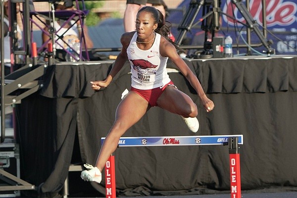 Arkansas runner Britton Wilson set a school record in the 400-meter hurdles for the third time this season with a time of 54.23 seconds Saturday at the SEC Outdoor Championships in Oxford, Miss. Wilson also bested the Ole Miss Track and Field Complex facility record of 54.50, which was set in 2001.