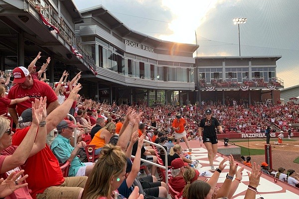 Arkansas fans call the Hogs ON Friday, May 20, 2022, during the Razorbacks’ 11-0 run-rule win over Princeton at Bogle Park in Fayetteville. Visit nwaonline.com/220521Daily/ for THE photo gallery.