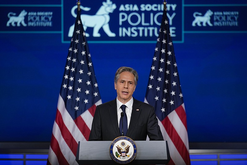 Secretary of State Antony Blinken speaks Thursday at George Washington University in Washington, outlining the administration’s policy toward China at an event hosted by the Asia Society.
(AP/ Carolyn Kaster)