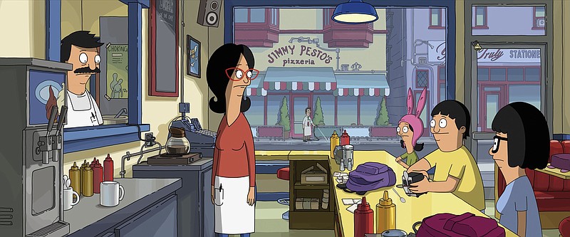 In Burgers: The Belcher clan — dad Bob (voiced by H. Jon Benjamin), mom Linda (John Roberts), Louise (Kristen Schaal), Gene (Eugene Mirman) and Tina (Dan Mintz) — make the transition from 22-minute animated series to full-blown Hollywood production in “The Bob’s Burgers Movie.”