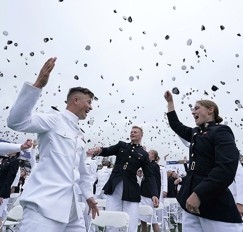 President Joe Biden speaks at the U.S. Naval Academy’s graduation and commissioning ceremony at the Navy-Marine Corps Memorial Stadium Friday in Annapolis, Md.
(AP/Susan Walsh)