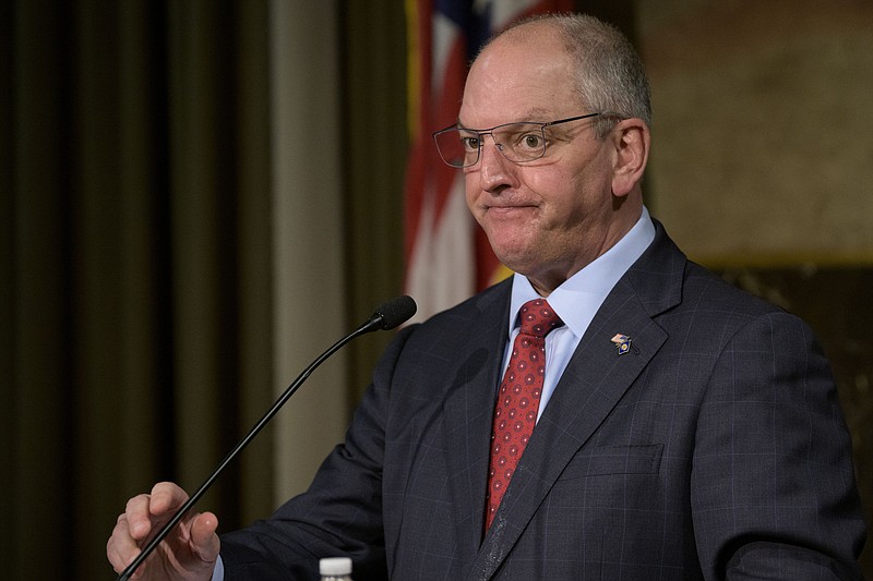 FILE - Louisiana Gov. John Bel Edwards speaks about the investigation into the death of Ronald Greene in Baton Rouge, La., Tuesday, Feb. 1, 2022. (AP Photo/Matthew Hinton, File)