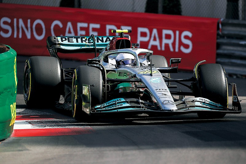 Lewis Hamilton steers his car during the second practice Friday at the Monaco racetrack in Monaco. (Associated Press)