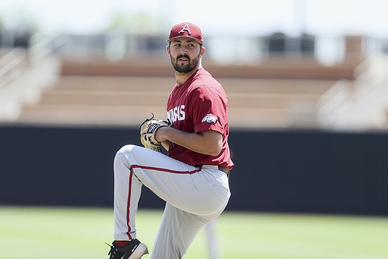 Senior right-hander Connor Noland will start on the mound today for Arkansas as it opens NCAA regional play against Grand Canyon at Stillwater, Okla.
(NWA Democrat-Gazette/Charlie Kaijo)