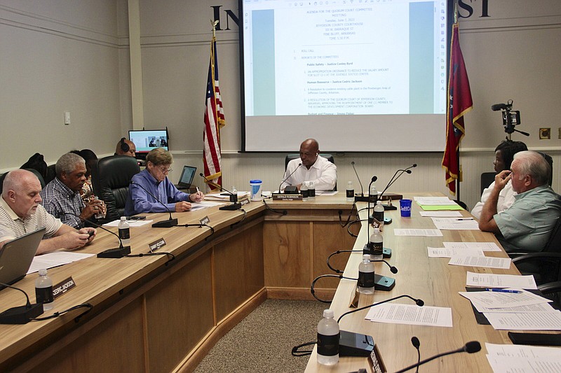 Jefferson County's justices of the peace gather for their Quorum Court committee meetings in this Tuesday, June 7, 2022 file photo. (Pine Bluff Commercial/Eplunus Colvin)