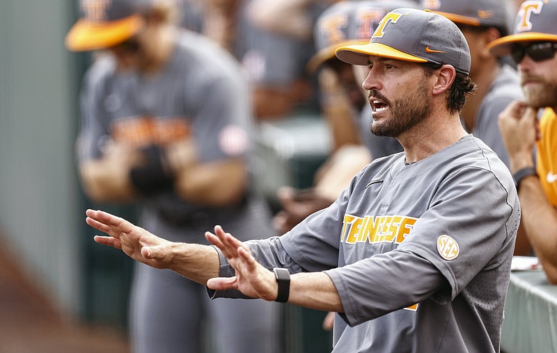 Tennessee Coach Tony Vitello, a former Arkansas assistant coach, leads the top-seeded Volunteers into a super regional against Notre Dame beginning Friday. Five SEC teams reached the super regionals.
(AP/Wade Payne)