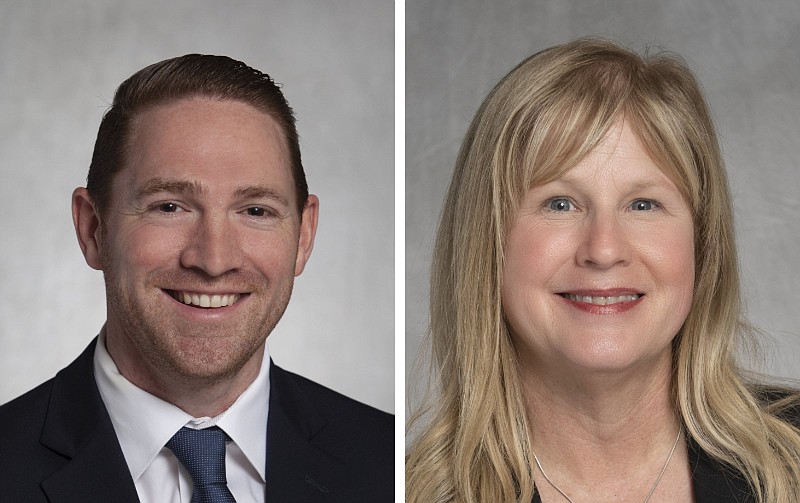 Tyler Dees (left) of Siloam Springs, a political newcomer, faces two-term state Rep. Gayla McKenzie, R-Gravette, in a June 21 runoff for the District 35 seat in the Arkansas Senate.