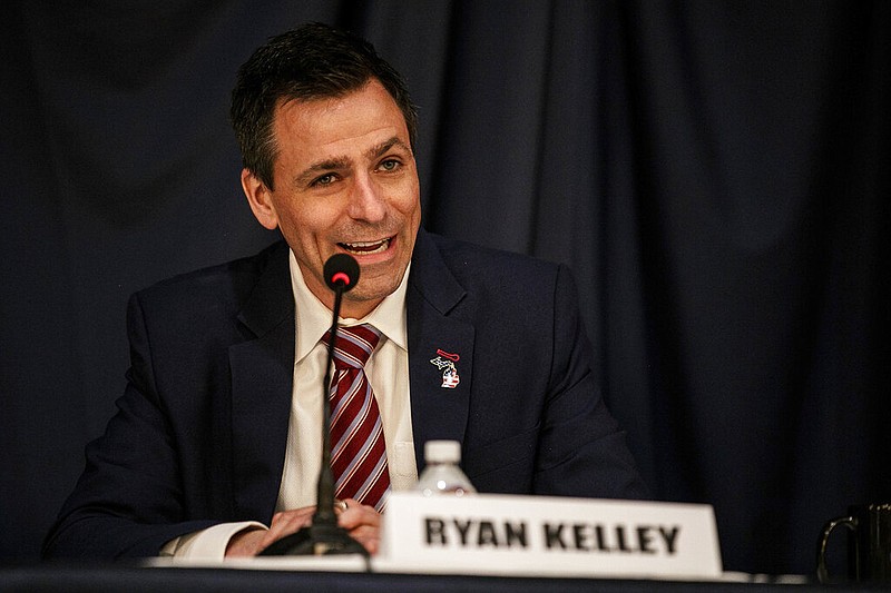 Ryan Kelley, one of five Republican candidates for Michigan governor, participates in the Livingston County (Mich.) Republican Party GOP gubernatorial debate at Crystal Gardens Event and Banquet Center in Howell, Mich., in this May 12, 2022 file photo. (Associated Press file photo)