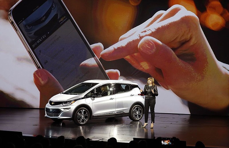 General Motors Chief Executive Officer Mary Barra unveils the Chevrolet Bolt during the 2016 Consumer Electronics Show in Las Vegas.
(Bloomberg News WPNS)