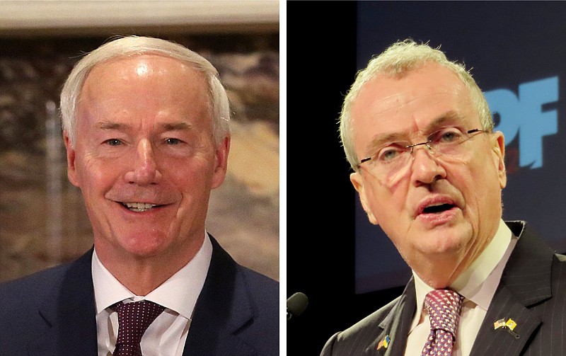 Arkansas Gov. Asa Hutchinson (left) and New Jersey Gov. Phil Murphy are shown in these 2022 file photos. Hutchinson and Murphy are chairman and vice chairman, respectively, of the National Governors Association. (Left, Arkansas Democrat-Gazette/Thomas Metthe; right, AP/Wayne Parry)