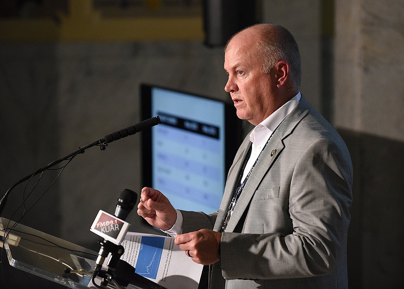FILE — Assistant Chief Wayne Bewley answers a question from the media during mayor Frank Scott Jr.’s public safety press conference at Little Rock City Hall in this June 8, 2022 file photo. (Arkansas Democrat-Gazette/Staci Vandagriff)