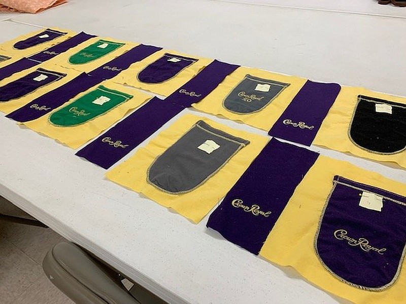 A member shows off her Crown Royal quilt blocks in process. 
(Special to The Commercial)