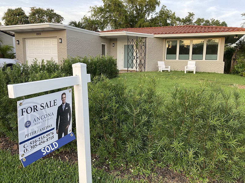 A recently sold home in Surfside, Fla. is shown in May. Freddie Mac said Thursday that the average interest rate on a 30-year fixed-rate mortgage rose last week to 5.78%.
(AP)